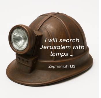 Miner's lamp with the words "I will search Jerusalem with lamps", Zephaniah 1:12
